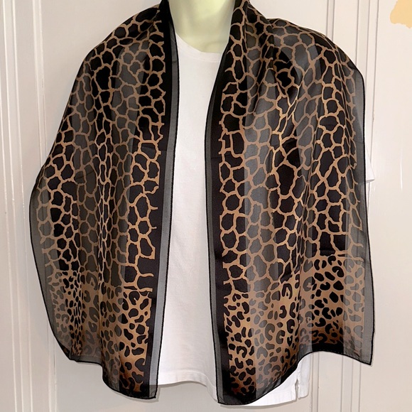 Animal Print Black,Brown & Tan Semi Sheer Long Scarf - Picture 1 of 4